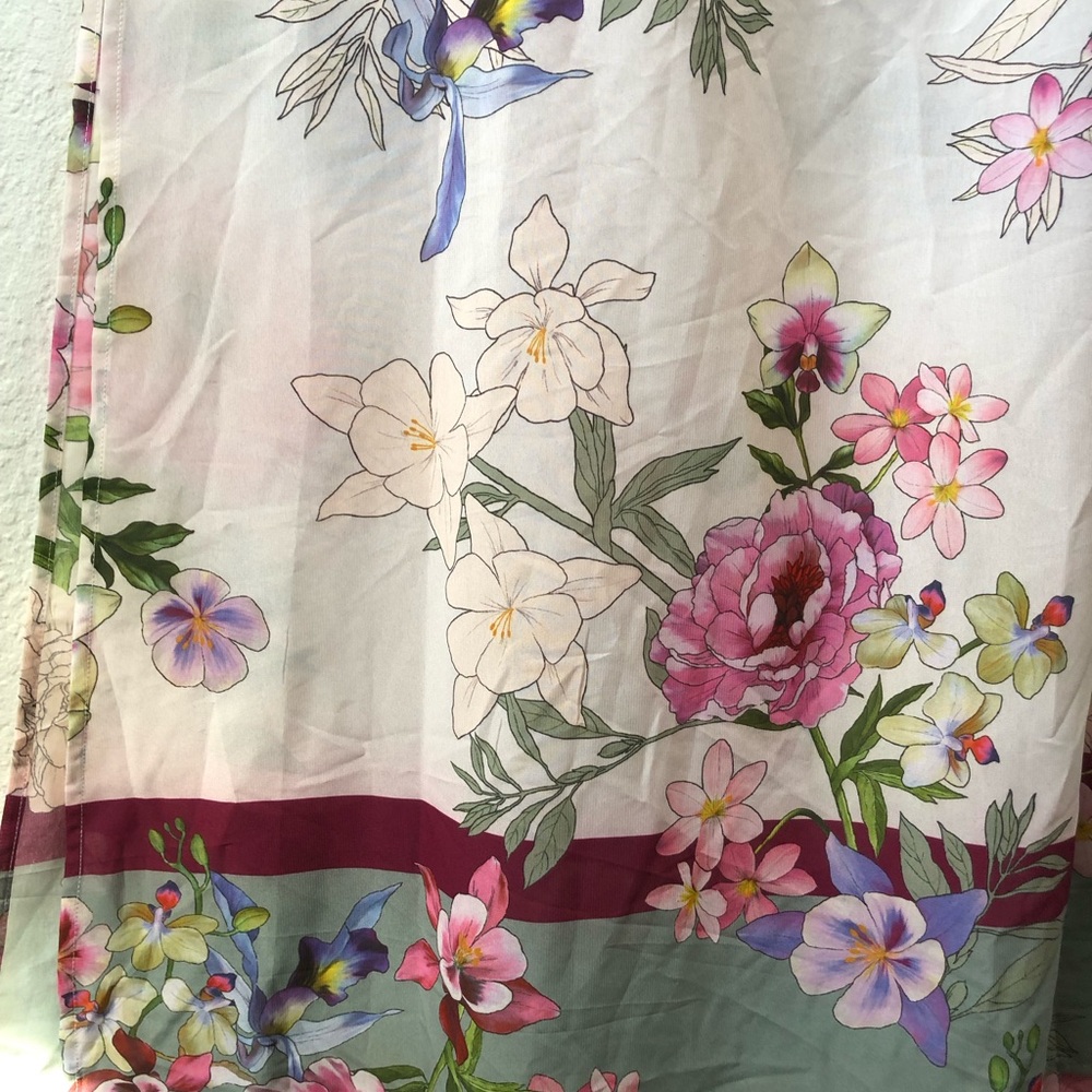 NWT 14 Adrianna Papell Blush Floral Border Maxi Dress Ruffle Sleeve Lined - Picture 15 of 15